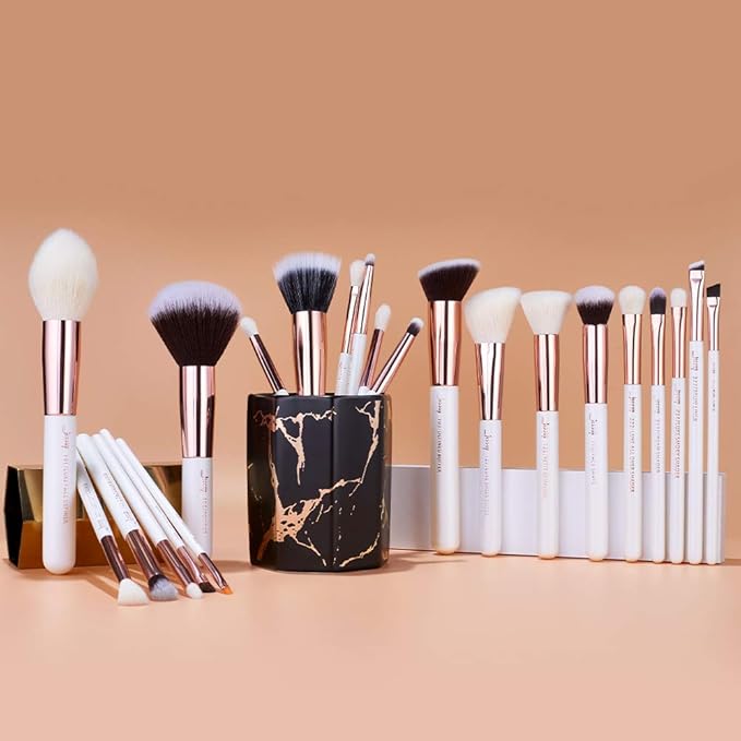 Jessup Brand 25pcs Professional Makeup Brush set Beauty Cosmetic Foundation Power Blushes eyelashes Lipstick Natural-Synthetic Hair Brushes set (Pearl White/Rose Gold)-VivaGrace Women