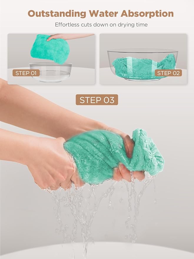 Hicober Microfiber Hair Towel, 3 Packs Hair Turbans for Wet Hair, Drying Hair Wrap Towels for Curly Hair Women Anti Frizz (Pink,Blue,Green)-VivaGrace Women