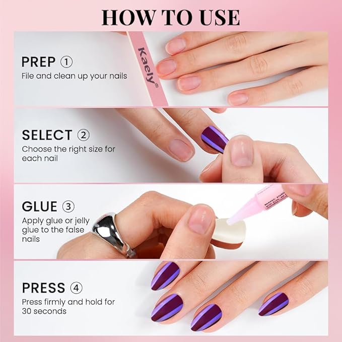 Aurora Chrome Purple Press On Nails Short Almond 30 Pcs, Designer Reusable Acrylic Fake Nails with Glue, Glossy Soft Gel Nails Wedding and Party, Stick On Glue On Nails, Nails fro Women Gift