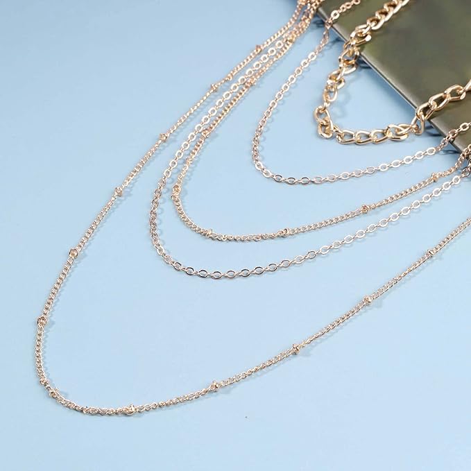 Punk Layered Curb Chain Necklace Gold Satellite Chain Necklace Vintage Stacking Necklace Personalized Necklace Jewelry for Women and Girls-VivaGrace Women