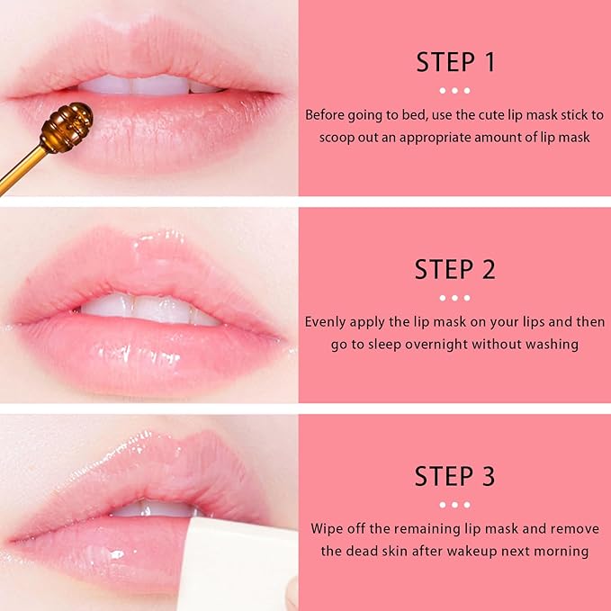 3 Pcs Bee Lip Balm Honey Pot, Honey Strawberry Watermelon Lip Mask Overnight, Moisturizing Sleeping Lip Mask, Hydrate Repair Prevent Dry Cracked Lip Care (Honey+Strawberry+Watermelon)-VivaGrace Women