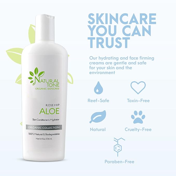 Natural Tone Organic Skincare Rosehip Aloe Lotion, Everyday Skin Conditioner and Hydrator Lotion 8oz-VivaGrace Women