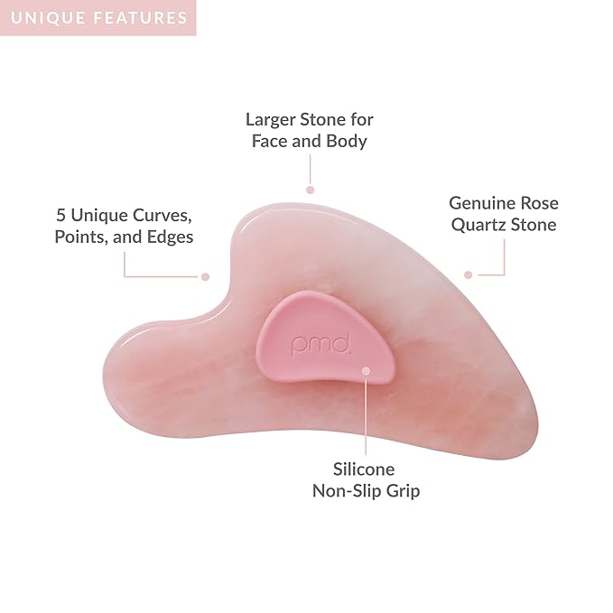 PMD Beauty Gua Sha Facial Tools - Massaging, Sculpting and Depuffing Guasha Tool for Face with Rose Quartz and Silicone Grip - Reduce Tension & Inflammation-VivaGrace Women