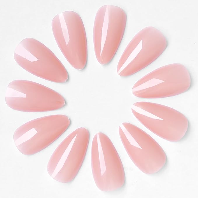 LoveOurHome 240pc Almond Press on Nails Medium Fake Nail Tips Nude Acrylic Nails Press ons Nail Almond Short Stiletto False Nail French Artificial Fingernail & Adhesive Tabs Glue for Women Girls