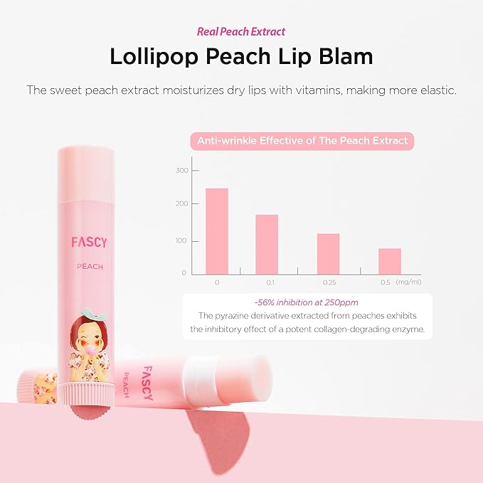 FASCY Lollipop Lip Balm Peach, Lip Balms & Moisturizers, Korean Lip Balm, Korean Lip, Korean Lip Products, Paraben Free, Moisturizing, 0.13 Oz, (Peach)-VivaGrace Women