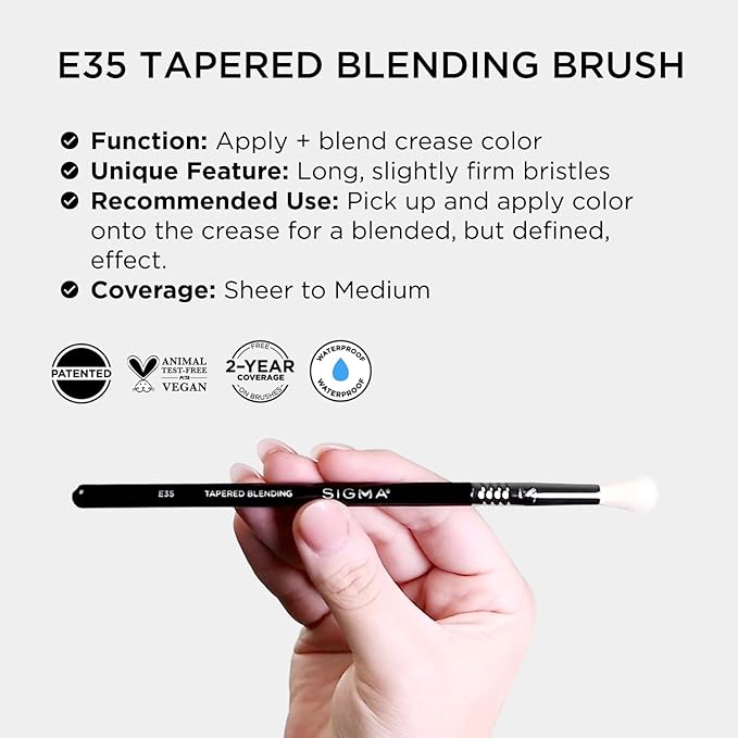 Sigma Beauty Professional E35 Tapered Blending Brush – Professional Eyeshadow Brush for Precision Eyeshadow Blending, Softens Dramatic Edges & Harsh Lines for a Well Blended Effect (1 Brush)-VivaGrace Women