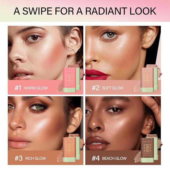 Cream Contour Stick,Multi-Use On The Go Bronzer Stick,Long-lasting Highlight Stick,Glow Bronzer Stick for Face,Lightweight and Blendable Contour Stick for Women (03# Rich Glow)-VivaGrace Women