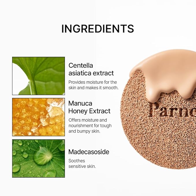 Parnell Cicamanu Serum Cushion - Moisturizing Foundation for Soothing, Coverage, Glass Skin and Lightweight for Sensitive and Dry Skin Pearl Skin (0.52 Fl Oz) (17N)-VivaGrace Women