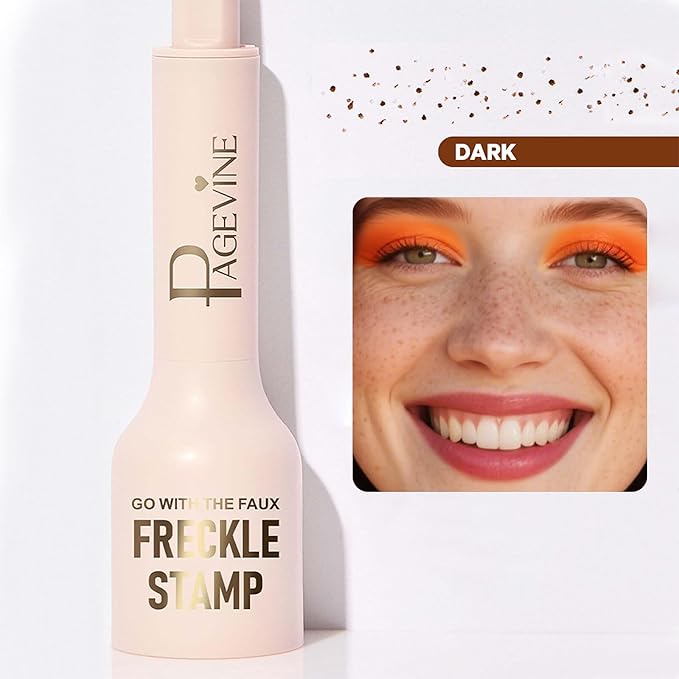 Freckle Stamp - Freckle Pen Waterproof, Long Lasting Fake Freckles, Quick Dry 5-Point Faux Freckles Stamp Cushion Stain Marker in One Press Natural and Lifelike Sunkissed Pencil Tool Makeup (#3-Dark)-VivaGrace Women