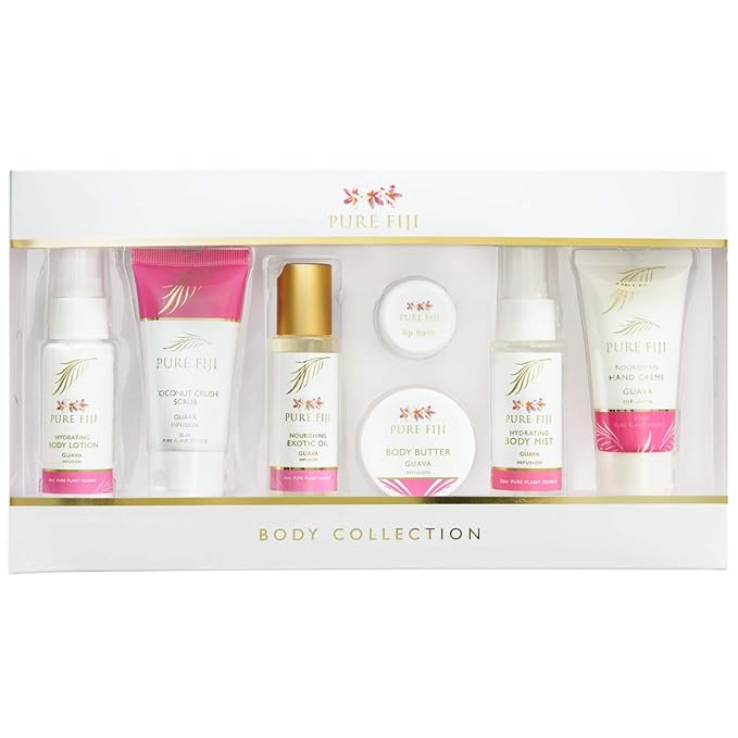 Pure Fiji Body Collection 7pacs- Bath and Body Gift Set Include - Body Mist,Coconut Crush, Body Oil, Body Butter, Soap, Body Lotion, Hand Creme - Travel Size, Scent Guava-VivaGrace Women