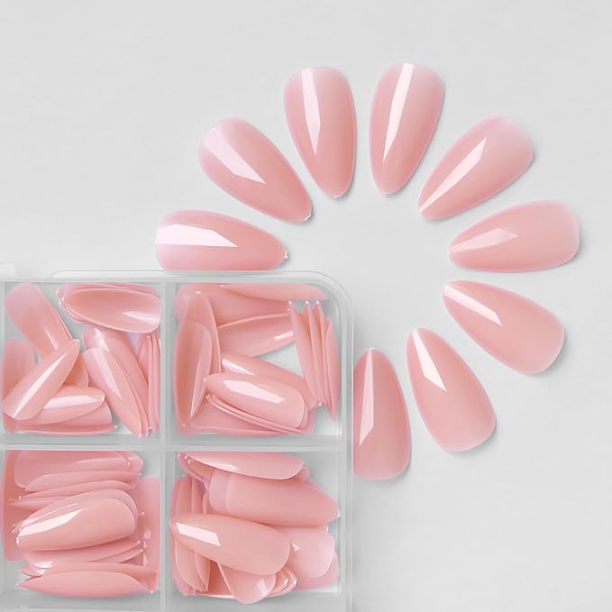 LoveOurHome 240pc Almond Press on Nails Medium Fake Nail Tips Nude Acrylic Nails Press ons Nail Almond Short Stiletto False Nail French Artificial Fingernail & Adhesive Tabs Glue for Women Girls