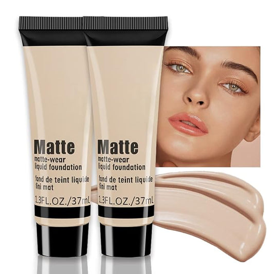 2 Pack Liquid Foundation Cream for Face Makeup,Durable Full Coverage Matte Concealer Make Up,Oil Control & Waterproof Base Primer -1+1 Fl.Oz-BEIGE 6#-VivaGrace Women