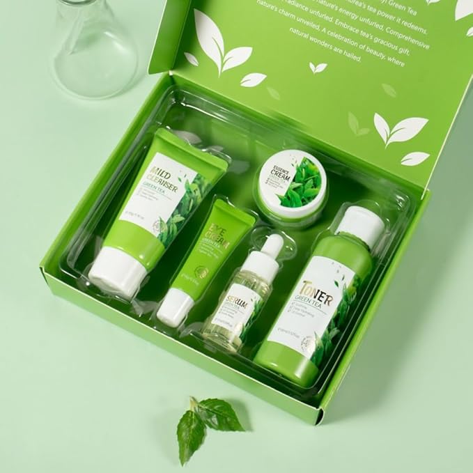 Skin Care Set, Green Tea Skin Care Sets & Kits, Skin Care for Teenage Girls Gift Set with Cleanser, Toner, Serum, Eye Cream, Facial Cream, Facial Skin Care Sets & Kits for Teenage Girls Women-VivaGrace Women