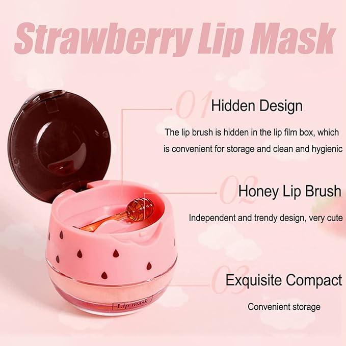 Strawberry Lip Sleeping Mask,Plumping Lip Hydrating Bee Lip Balm Honey Pot Propolis Moisturizing Lip Balm With Stick,Lip Exfoliating Bee Lip Balm Sleeping Lip Mask-VivaGrace Women