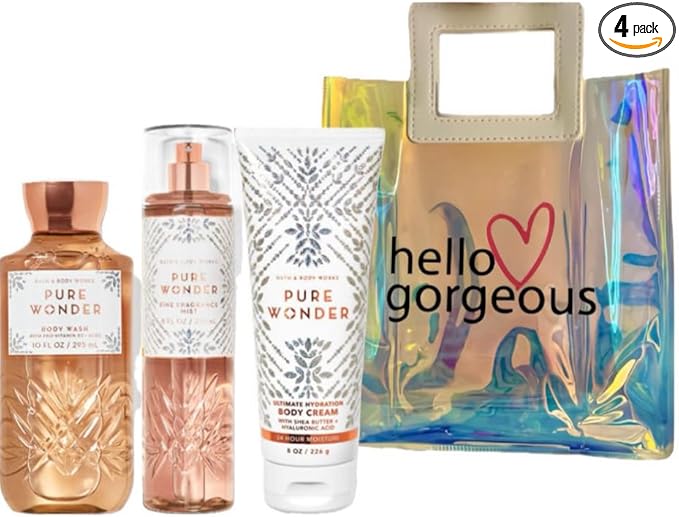Bath & Body Works - 3 Piece Bundle - Spray - Body Cream - Shower Gel - Full Size and Gift Bag HELLO GORGEOUS (Pure Wonder)-VivaGrace Women