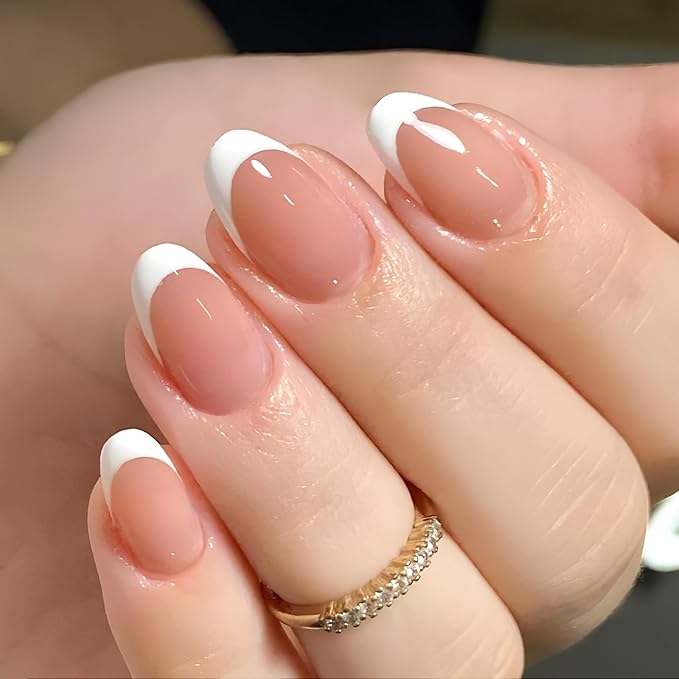 AddFavor French Tip Press on Nails Short Oval Fake Nails, 120pcs Brown French Tips Nails Press on Almond Nude False Acrylic Nails for Women and Girls