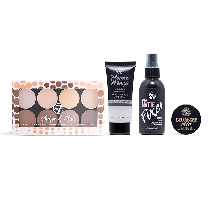 W7 Shape & Glow Makeup Set - Matte Finish - 4 Piece Set - Bronze, Contour & Secure-VivaGrace Women