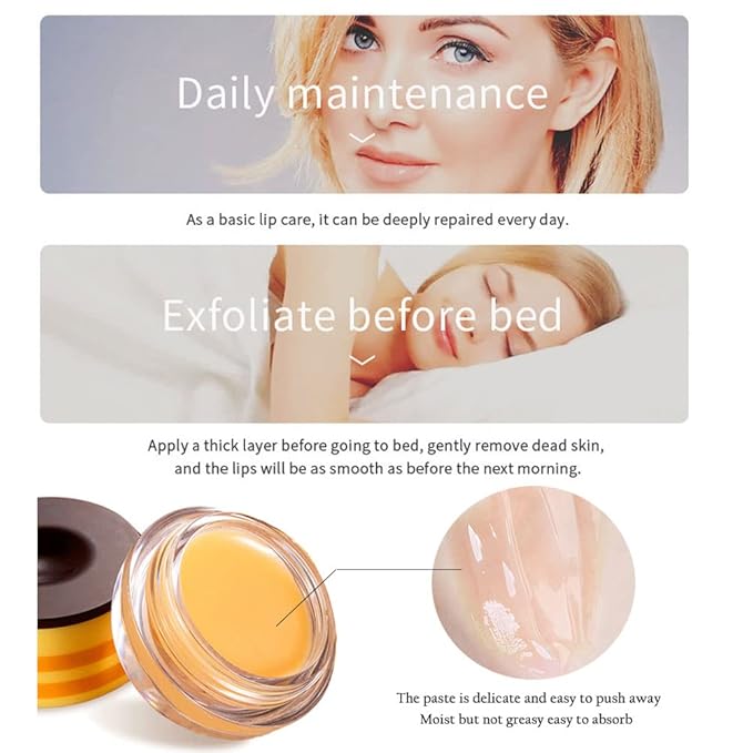 2 PCS Bee Lip Balm Honey Lip Balm Pot,Lip Exfoliating Lip Mask Hydrating & Prevention Dry and Cracked Lip Scrubs Exfoliator, Honey Lip Sleeping Mask Fade Lip Lines Bee Lip Balm-VivaGrace Women