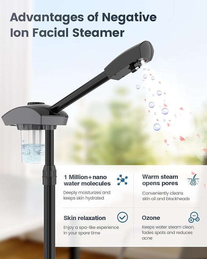 Kingsteam Professional Ozone Nano-Ionic Facial Steamer | Deep Cleansing Hydrating | Salon Home Spa Face Steamer | Pore Cleanser | 60-Min Timer | 360° Swivel | Esthetician Favorite Tool, Black-VivaGrace Women