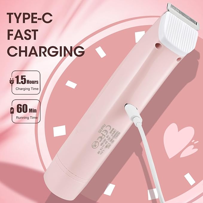 Lanumi 2 in 1 Electric Shaver Dual Head Bikini Trimmer Women IPX6 Wet Dry Pubic Hair Trimmer Rechargeable Body Facial Hair Remover for Face Lip Chin Underarm Legs (Pink)-VivaGrace Women