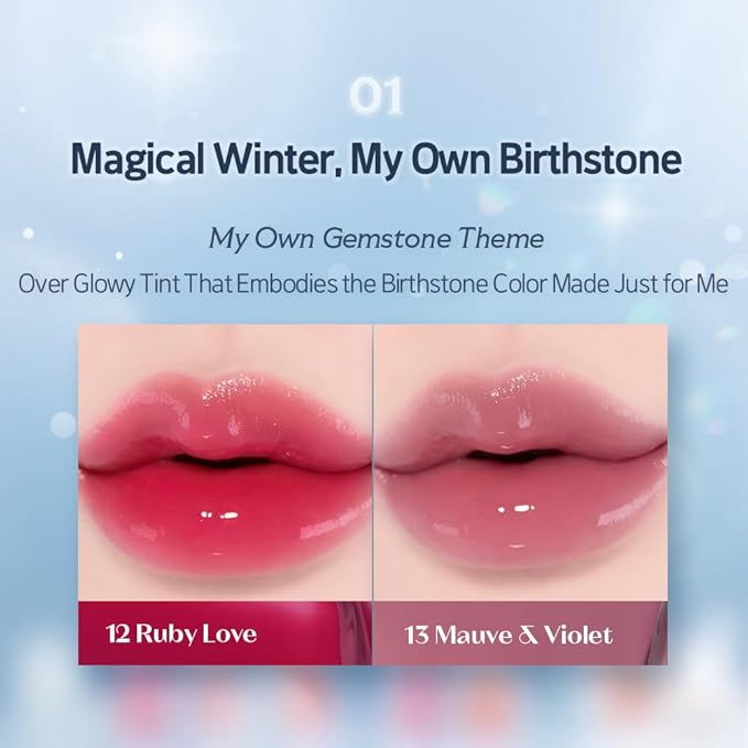 ETUDE Over Glowy Lip Stain Tint #13 Mauve Violet | Non-Sticky Vegan Lip Tint | Moisturized & Long-lasting Lip Gloss | Daily Lip Stain for Dry Lips, Korean Makeup-VivaGrace Women