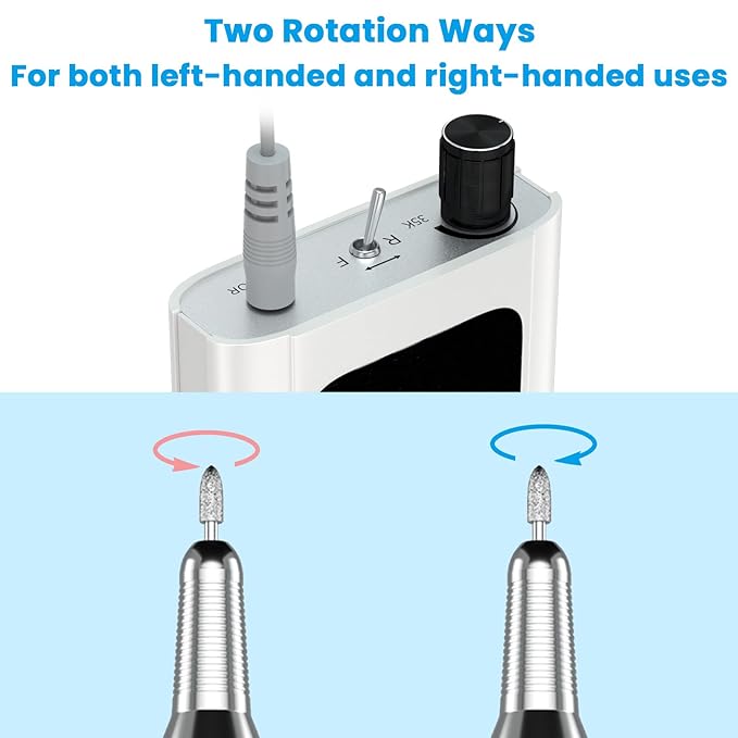 Delanie Professional Nail Drill High Torque 35000 RPM Rechargeable Portable Electric Nail File Filer for Acrylic Gel with Cuticle Bits, Salon Manicure Tool, White-VivaGrace Women