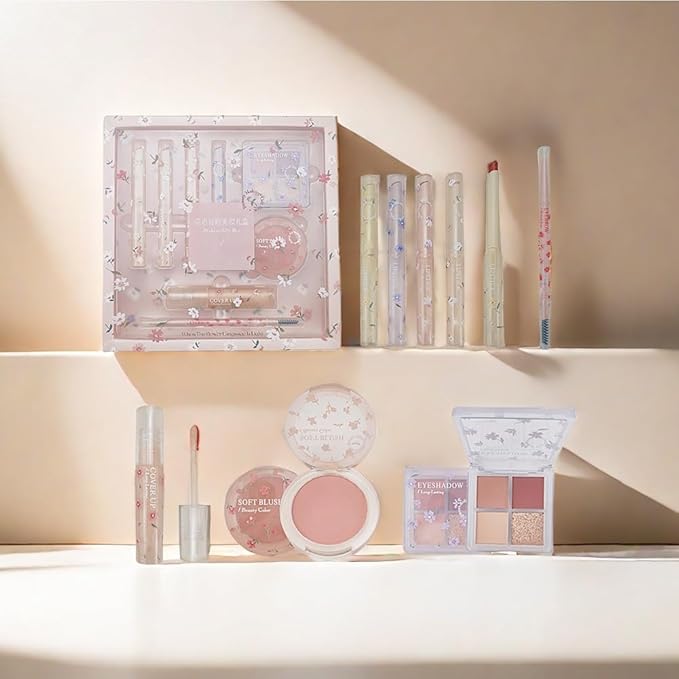 Makeup Kit for Women 8 Pieces Makeup Sets, 4 Color Lipsticks& Eyeshadow, Eyebrow Pencil, Concealer, Blush Palette 8Pcs Gift Box Makeup Bundle Value Set-VivaGrace Women