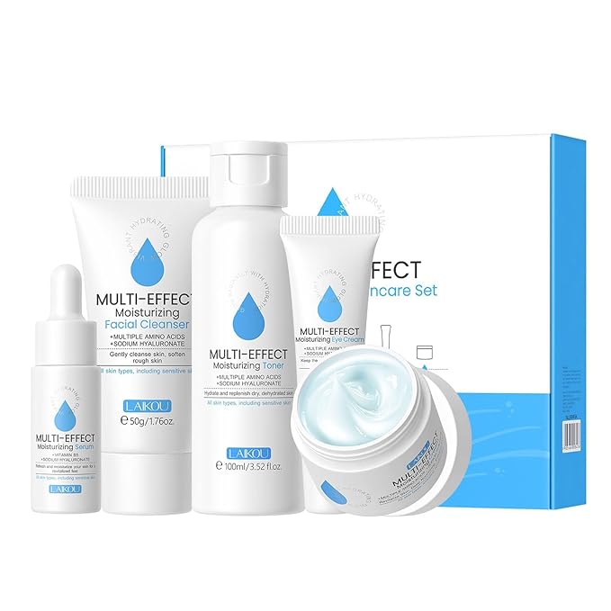 Generic Moisturizer Skin Care Set,5PCS Skincare Teen Girls Set,Long-Lasting Moisturizing Skincare SetWith Cleanser,Toner,Serum,Eye Cream,Cream,Strong moisturizing effect,For All Skin Types, Blue-VivaGrace Women