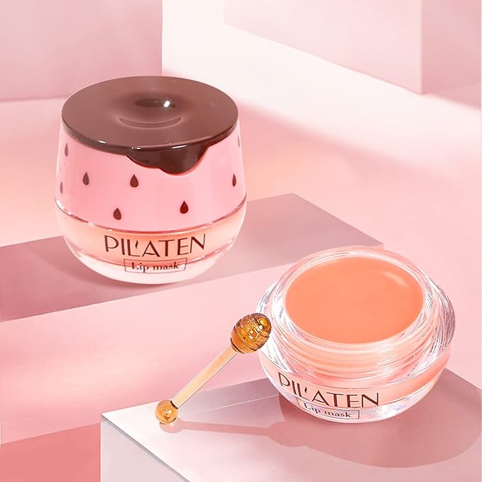 2 Pack Bee Lip Balm Honey Pot, Honey & Strawberry Lip Mask Propolis Lip Mask Moisturizing Hydrating Prevention Dry and Cracked Lip Scrubs Exfoliator (Honey+Strawberry)-VivaGrace Women