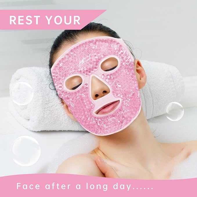 Ice Face Mask Reusable and Cold Gel Eye Mask for Puffiness/Dark Circles/Eye Bags/Dry Eyes/Headaches/Migraines/Stress Relief,Ice Pack for Eyes & Face (Pink)-VivaGrace Women