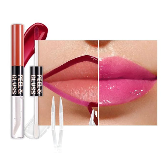 Raspberry Peach Lip Stain Peel Off Lip liner and Lip oil with Tweezer, Dual-Ended Peel Off Lip Stain Tattoo, Highly Pigmented Long Lasting Waterproof, Transfer-proof for All Skin Types, 03#-VivaGrace Women
