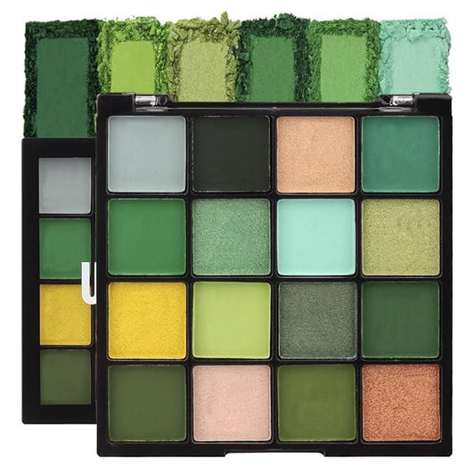 16 Colors Green Olive Matte Shimmer Eyeshadow Palette for Eye Makeup,High Pigmented White Gray Eye Shadow Primers Powder Palet de sombras de ojos-VivaGrace Women
