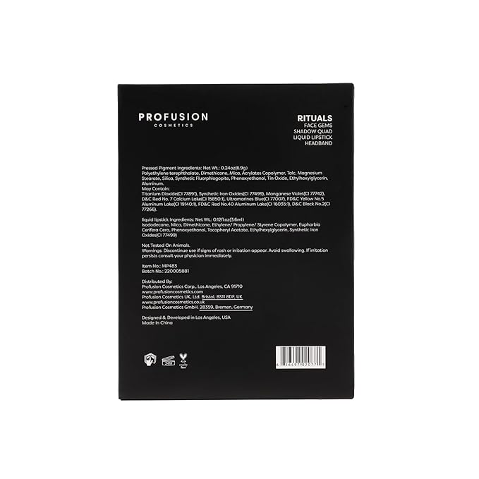 Profusion Cosmetics Rituals 4 PC Look Kit Includes Face Gems, Shadow and Glitter Quad, and Eyeshadow Brush, Along With Somber Matte Black Liquid Lipstick, Magical Beauty for Fairy Witches-VivaGrace Women