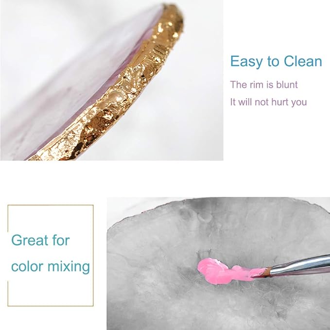 Kalolary Resin Stone Nail Art Palette, Nail Art Cosmetic Mixing Palette Color Mixing Pigment Plate Polish Holder Drawing Color Palette Nail Art Painting Gel Palette Manicure Tool (White)-VivaGrace Women