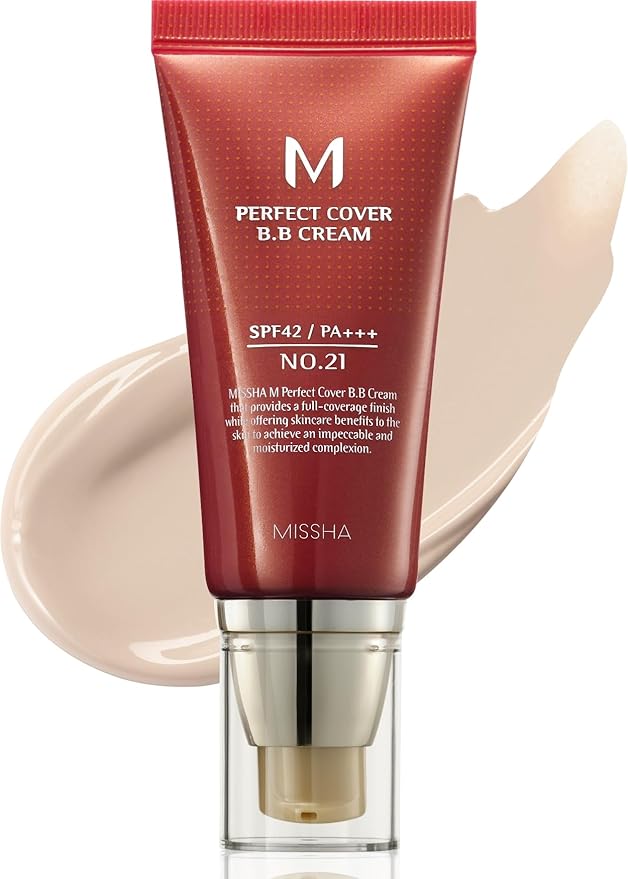 MISSHA M Perfect Cover BB Cream No.21 Light Beige - Light with Cool Undertone SPF 42 PA +++1.69 Fl Oz - Tinted Moisturizer for face with SPF-VivaGrace Women