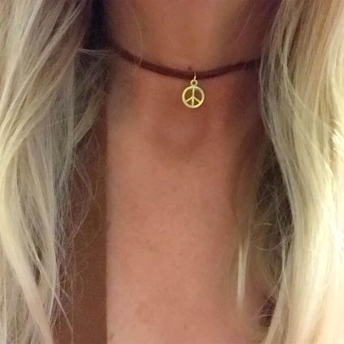 Boho Peace Choker Necklace Black Cord Circle Necklace Short Round Necklace Vegan Necklace Chain Jewelry for Women and Girls-VivaGrace Women