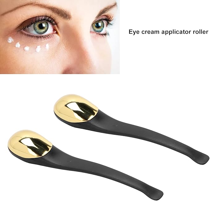 ZJchao Eye Massage Stick, 2pcs Eye Cream Applicator Spatula Metal Face Massage Tool Stick Applicator Wand Sticks Eye Cream Massage Sticks Cosmetics Spoon Massager for Dark Circle Puffiness Reduction-VivaGrace Women