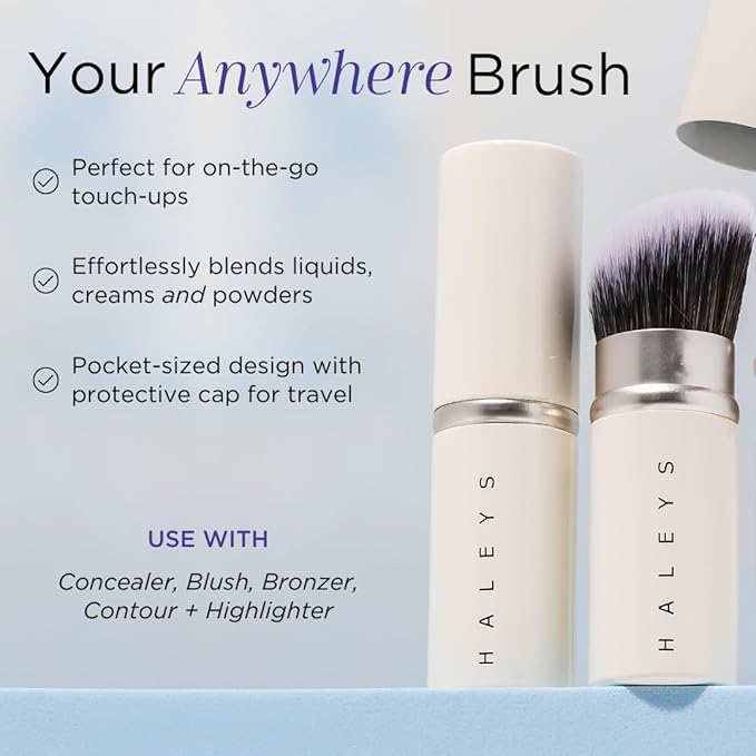 HALEYS Retractable Face Brush, VEGAN Dense, Angled Bristles & Adjustable Sleeve, Portable Makeup Brush for Quick, Easy Streak-Free Blending of Liquids, Creams, Powders, Travel-friendly Mess-Free Cap-VivaGrace Women