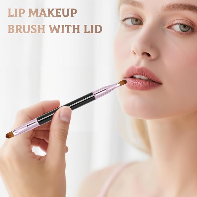 Unaone 2 Pack Lip Brush for Lipstick, Dual-Ended Lip Makeup Brush with Lid, Lipstick Brush for Lip Gloss-VivaGrace Women