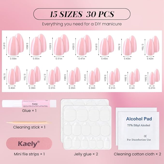 Aurora Chrome Pink Press On Nails Short Almond 30 Pcs, Designer Reusable Acrylic Fake Nails with Glue, Glossy Soft Gel Nails Wedding and Party, Stick On Glue On Nails, Nails fro Women Gift