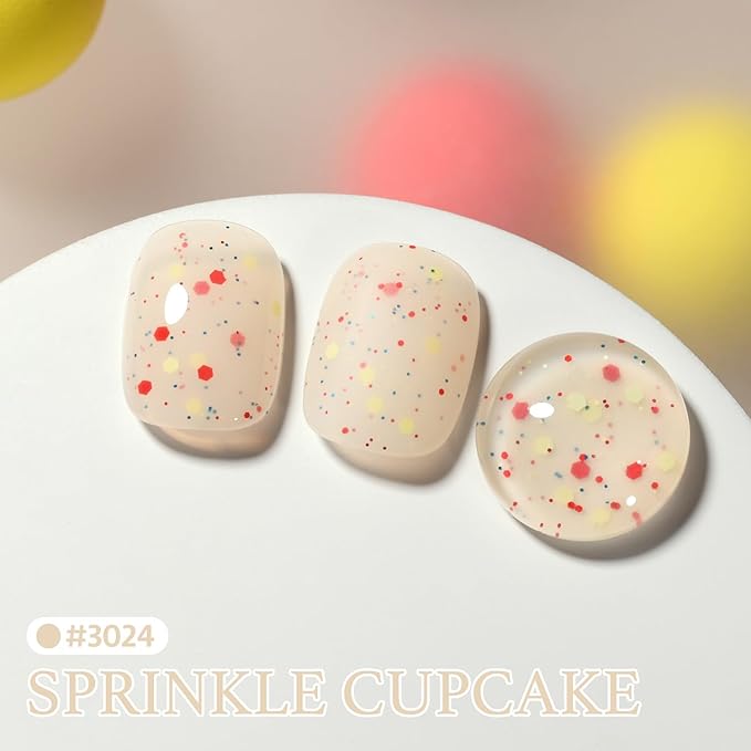 GAOY Glitter Confetti Gel Nail Polish, 16ml Colorful Polka Dot Gel Polish, Transparent UV Light Cure for Nail Art, 3024 Sprinkle Cupcake