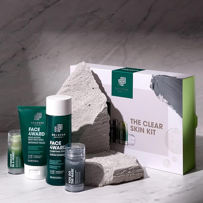 Shakeup - 4-Piece Clear Skin Kit, Mens Skincare Gift Set, Targets Blemishes, Daily Face Wash, Clarifying Toner, Purifying Mask & Moisturiser Stick-VivaGrace Women