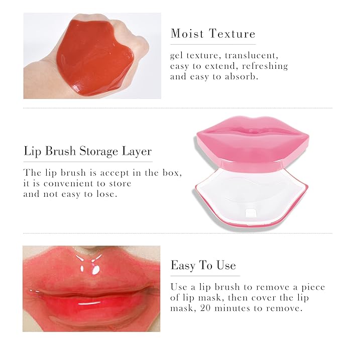 20Pcs Lip Mask,Pink Moisturizing Plumping Lip Masks Overnight,Pink Lip Mask Gel Treatment Lip Masks for Dry Lips Plump Lip Collagen Overnight Sleeping Lip Mask Pads Patches(Pink)-VivaGrace Women