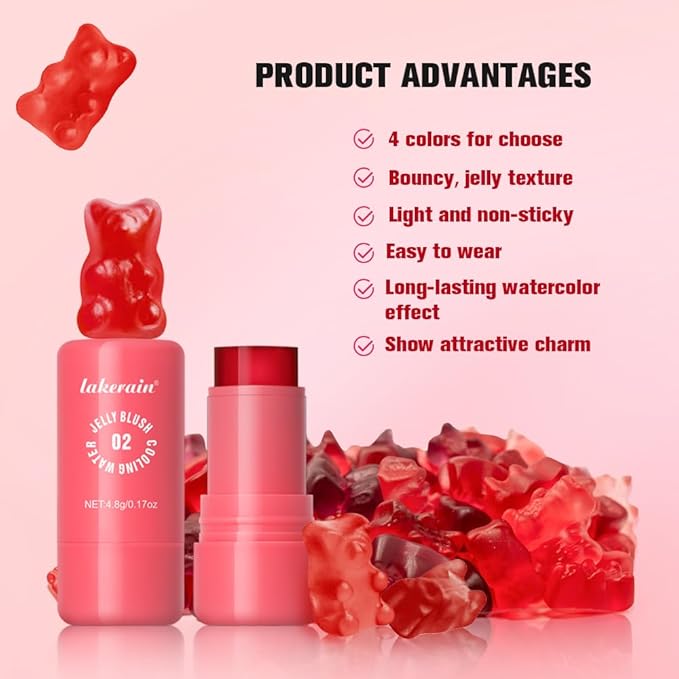 Jelly Cooling Blush Stick, Milk Water Tint, Clear Glossy Long Lasting Sheer Lip & Cheek Stain, Waterproof Light Non-Sticky Buildable Watercolor Finish-Vegan, Cruelty Free (#4 berry, 0.17oz)-VivaGrace Women