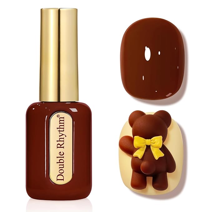 Double Rhythm 0.50 OZ Gel Polish Hema Free Same Color Same Bottle Golden Round Translucent Neutral Natural Milky 15 ML Jelly UV Polish Art DIY at Home (Burgundy Brown-C1446)