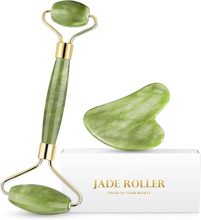 Gua Sha & Jade Roller Gua Sha Massage Tools Face Roller and Gua Sha Set Easy to Clean Promote Blood Circulation Reduce Puffiness Suitable to Skin Care Routine Puffiness and Wrinkles-VivaGrace Women