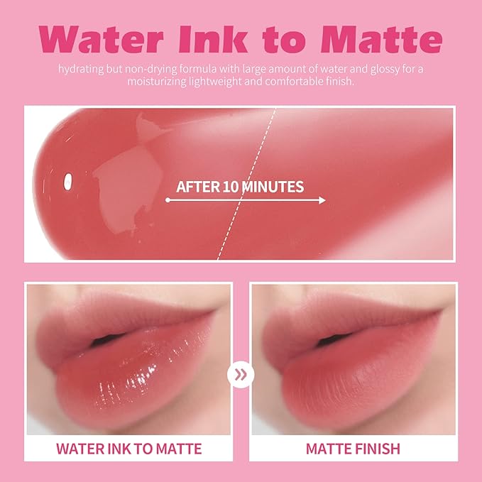 KIMUSE Water Gel Lip Tint 6 Colors Set, Highly Pigmented Long Lasting Moisturizing Glossy Lip Stains, Hydrate Lightweight Lip Gloss Makeup-VivaGrace Women