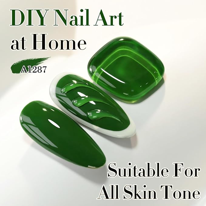 Double Rhythm 0.50 OZ Gel Polish Hema Free Same Color Same Bottle Golden Round Translucent Neutral Natural Milky 15 ML Jelly UV Polish Art DIY at Home (Dark Green-C1287)