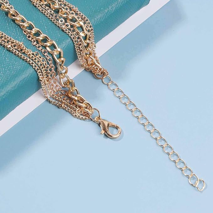Punk Layered Curb Chain Necklace Gold Satellite Chain Necklace Vintage Stacking Necklace Personalized Necklace Jewelry for Women and Girls-VivaGrace Women