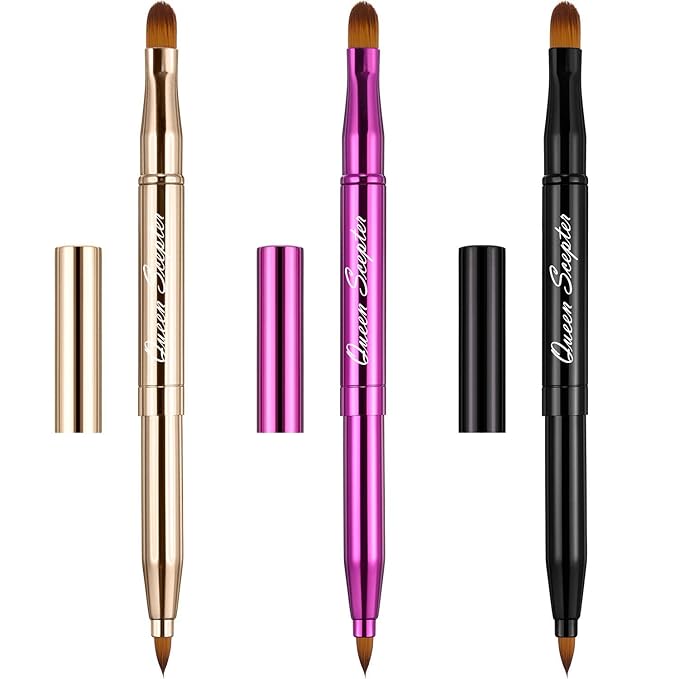 Retractable Dual End Lip Brush Concealer Brush with Cap, Lipstick Eyeshadow Foundation Makeup Brushes Gold, Black, Purple-VivaGrace Women